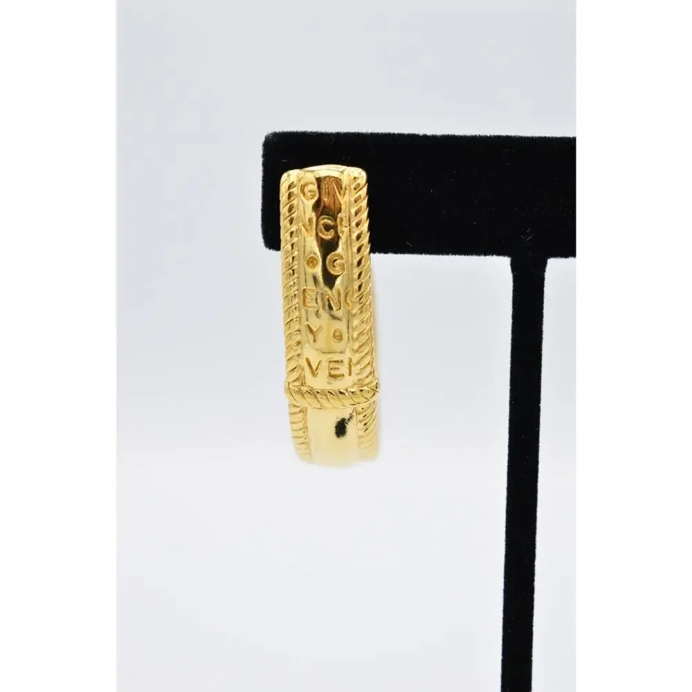 Givenchy Vintage Clip Pm Earrings Chunky Hoop Gold Logo Letters Signed 80s BinAB - Picture 6 of 11